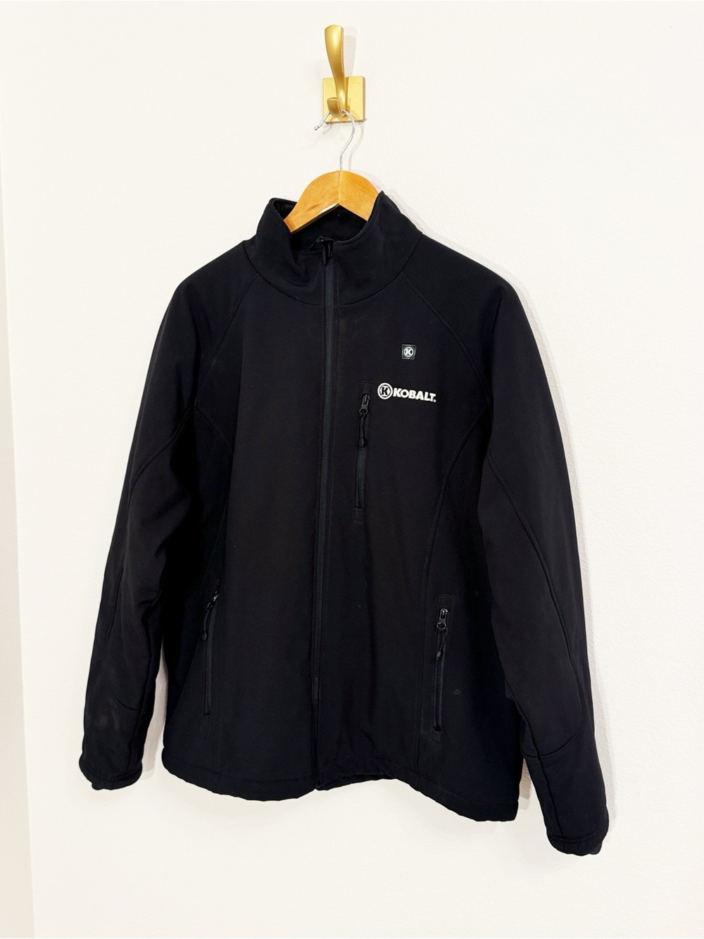 Kobalt black heated softshell jacket, front zipper, 3 front pockets Size Large